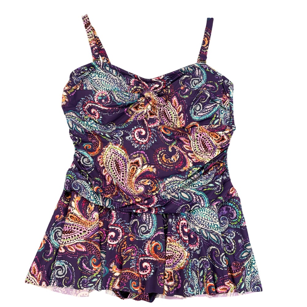 Lauren Ralph Lauren Purple Paisley Skirted One Piece Swimsuit 20W Swim Dress